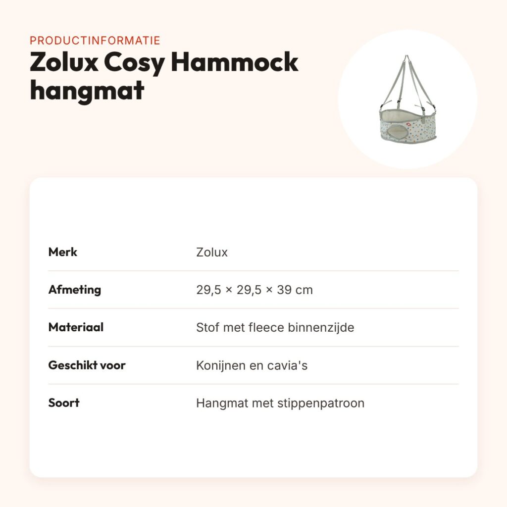 Zolux hangmat Cosy Hammock gestipt 29,5 x 29,5 x 39 cm – konijn en cavia – productinformatie