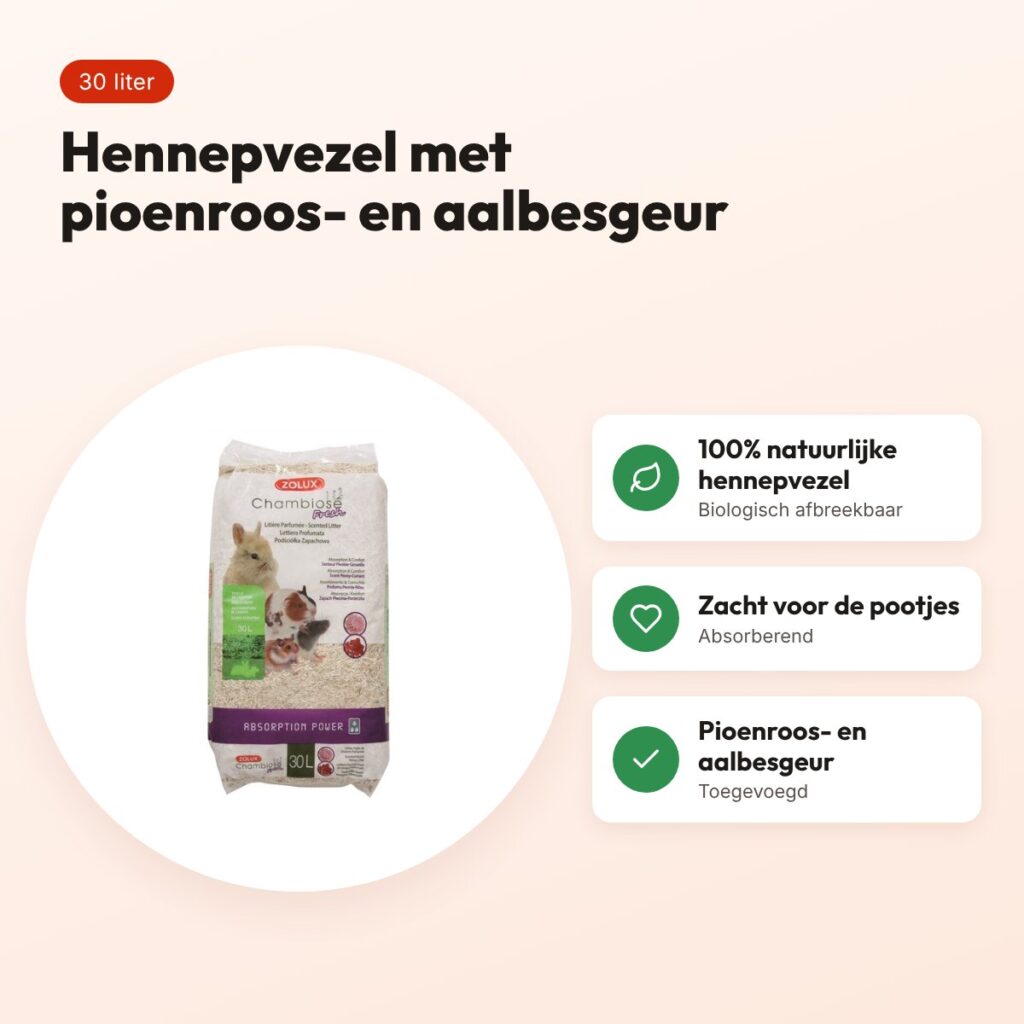 Zolux hennepvezel bodembedekking 30 liter – pioenroos- en aalbesgeur – voordelen