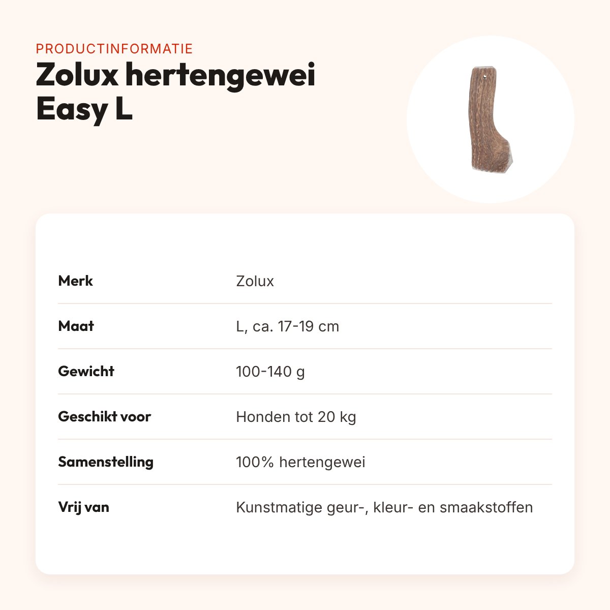 Zolux hertengewei Easy doorgesneden maat L – kauwsnack voor honden – productinformatie