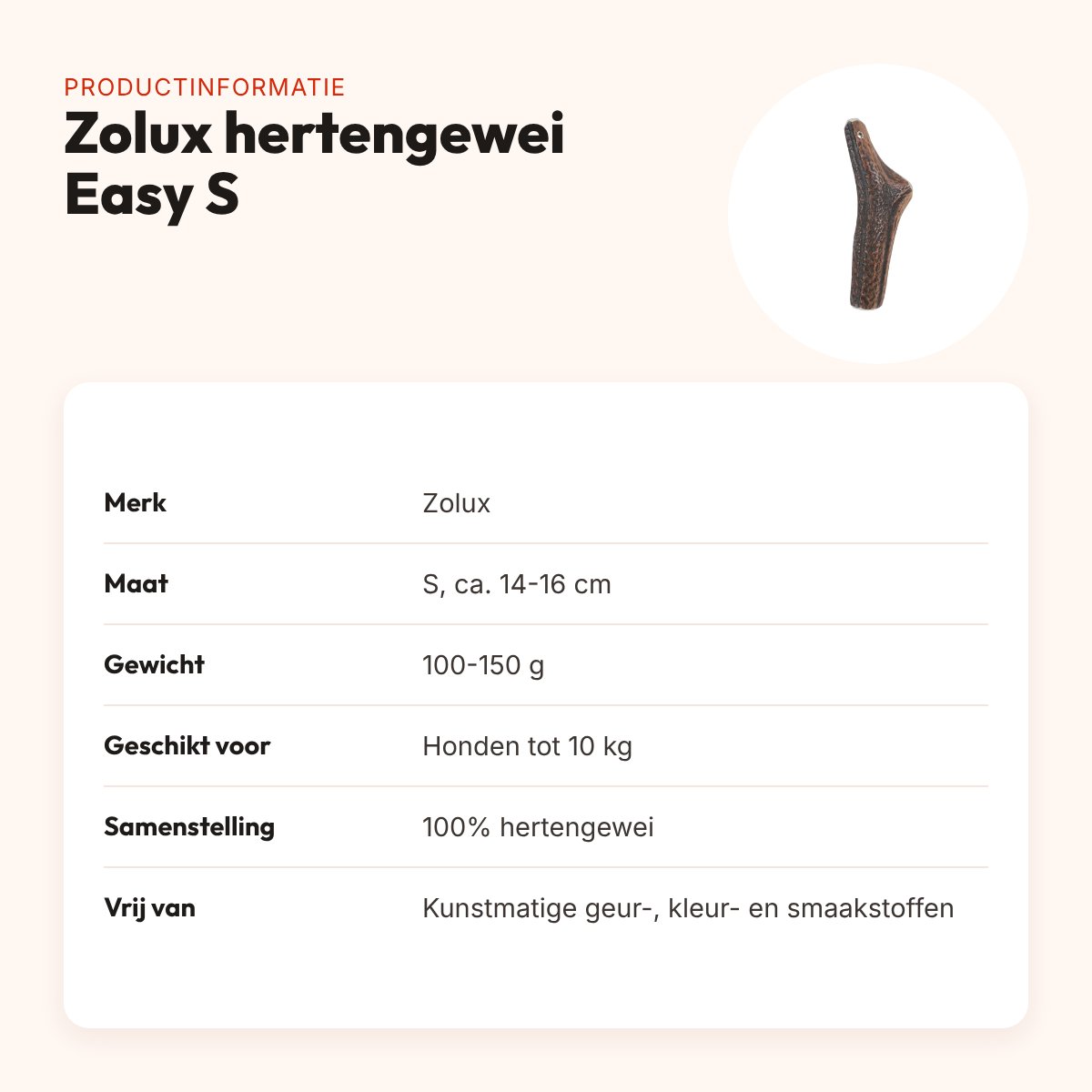Zolux hertengewei Easy doorgesneden maat S – voor honden tot 10 kg – productinformatie