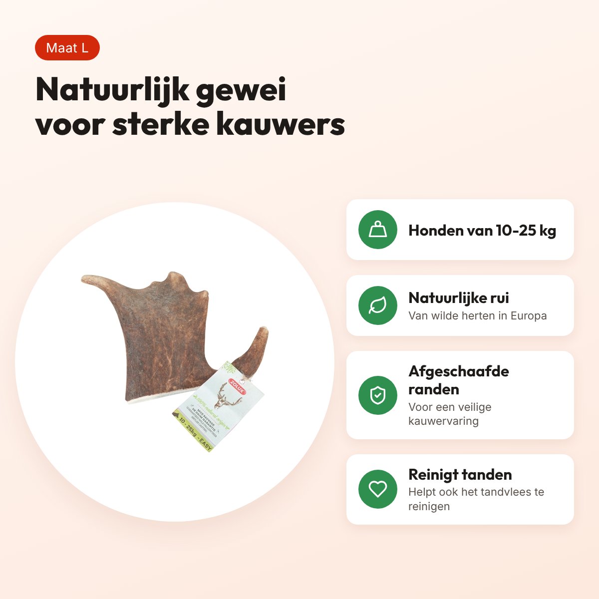Zolux hertengewei Easy maat L – kauwsnack voor honden van 10-25 kg – voordelen