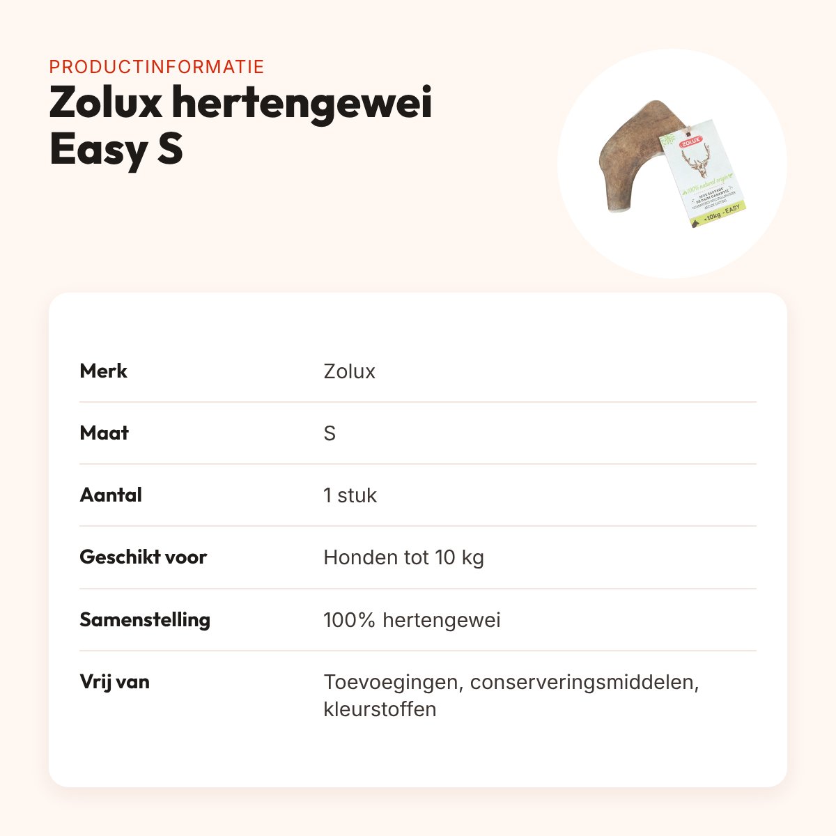 Zolux hertengewei Easy maat S – kauwsnack voor honden tot 10 kg – productinformatie