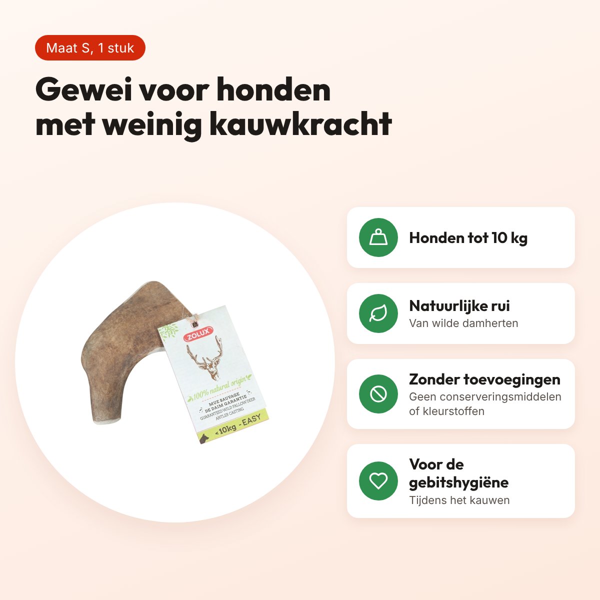 Zolux hertengewei Easy maat S – kauwsnack voor honden tot 10 kg – voordelen