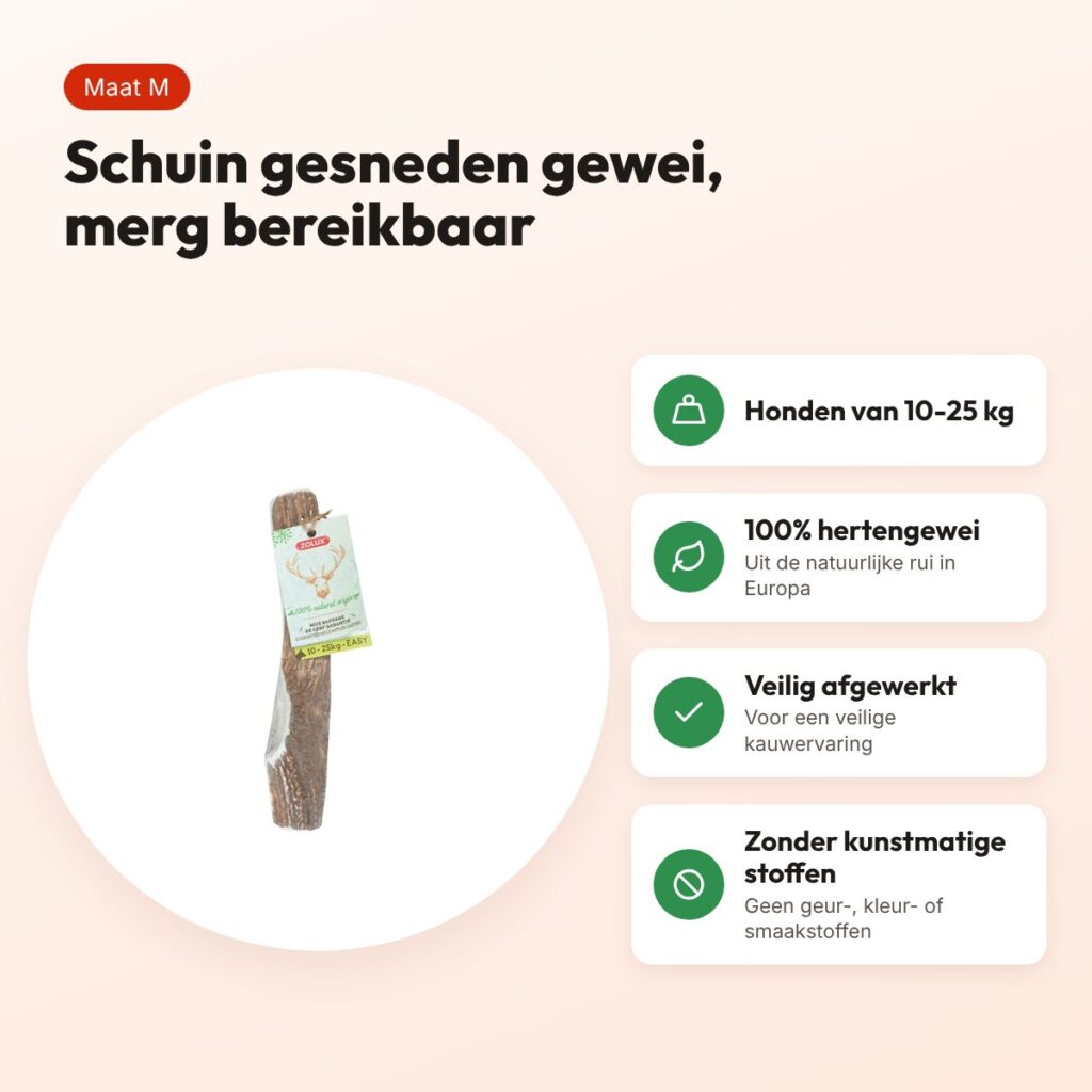 Zolux hertengewei Easy schuin gesneden maat M – honden van 10-25 kg – voordelen