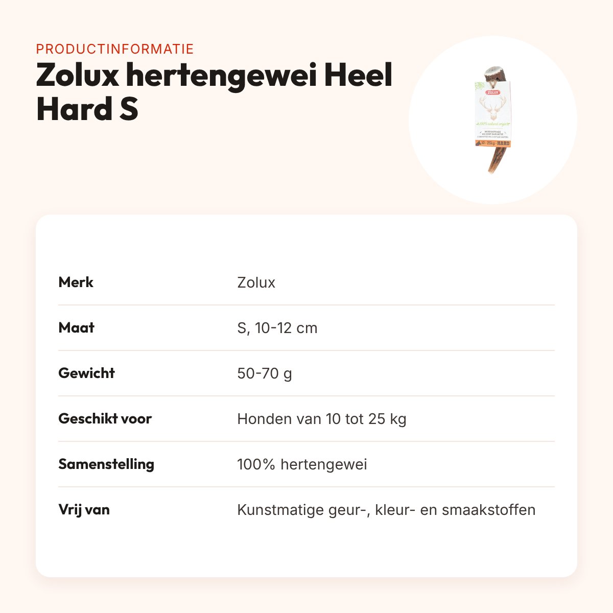 Zolux hertengewei Heel Hard maat S – voor honden van 10-25 kg – productinformatie