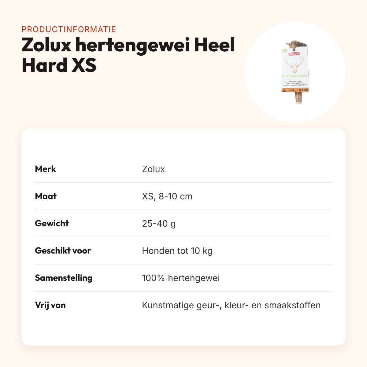 Zolux hertengewei Heel Hard maat XS – voor honden tot 10 kg – productinformatie