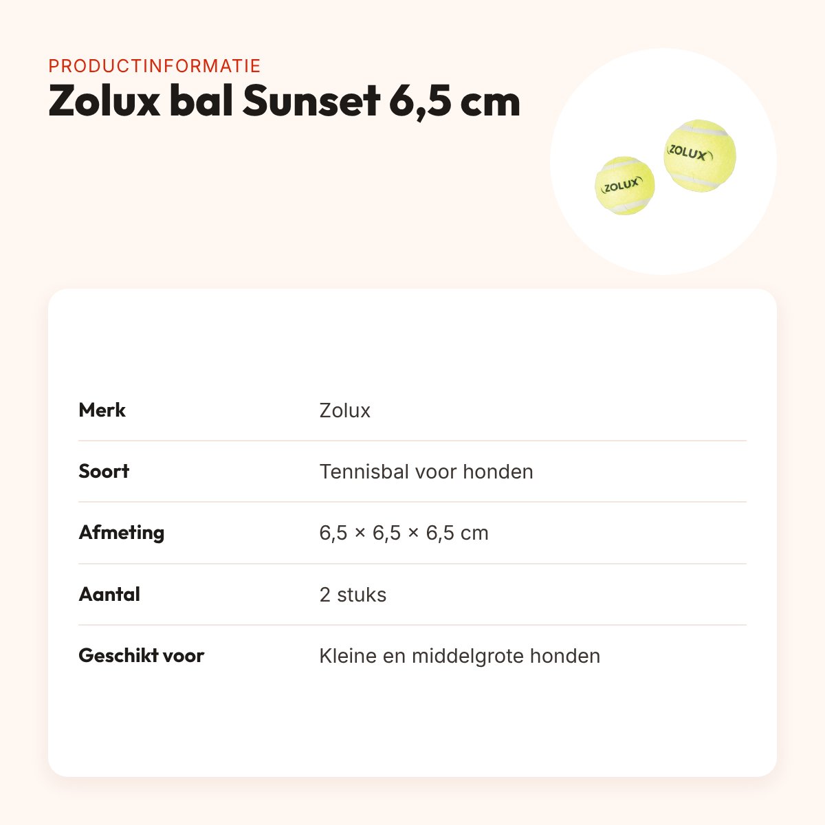 Zolux hondenbal Sunset tennisbal 6,5 cm – 2 stuks – productinformatie