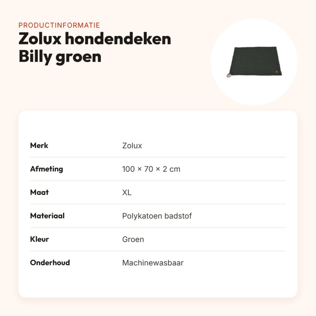 Zolux hondendeken Billy polykatoen badstof groen 100 x 70 x 2 cm – productinformatie