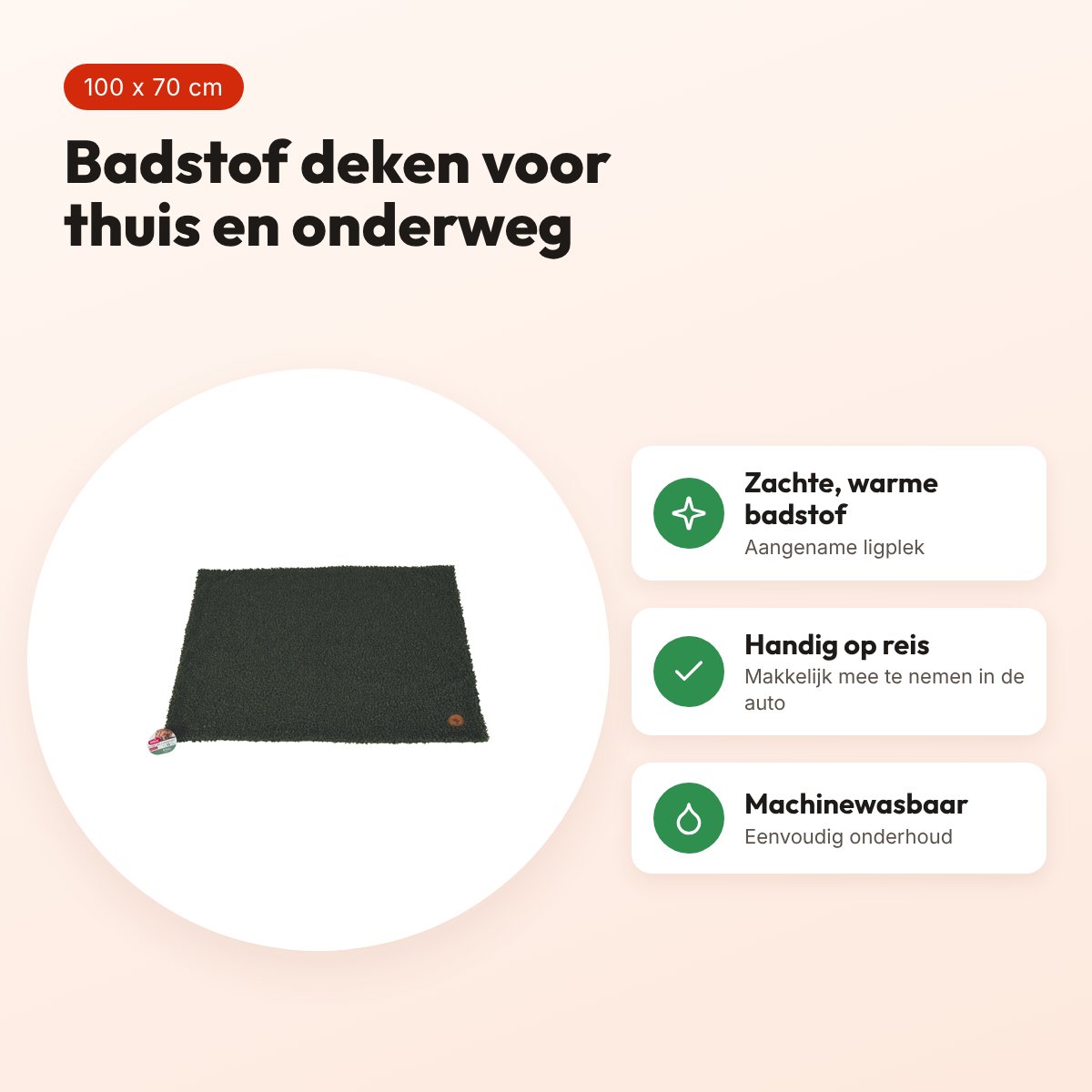 Zolux hondendeken Billy polykatoen badstof groen 100 x 70 x 2 cm – voordelen