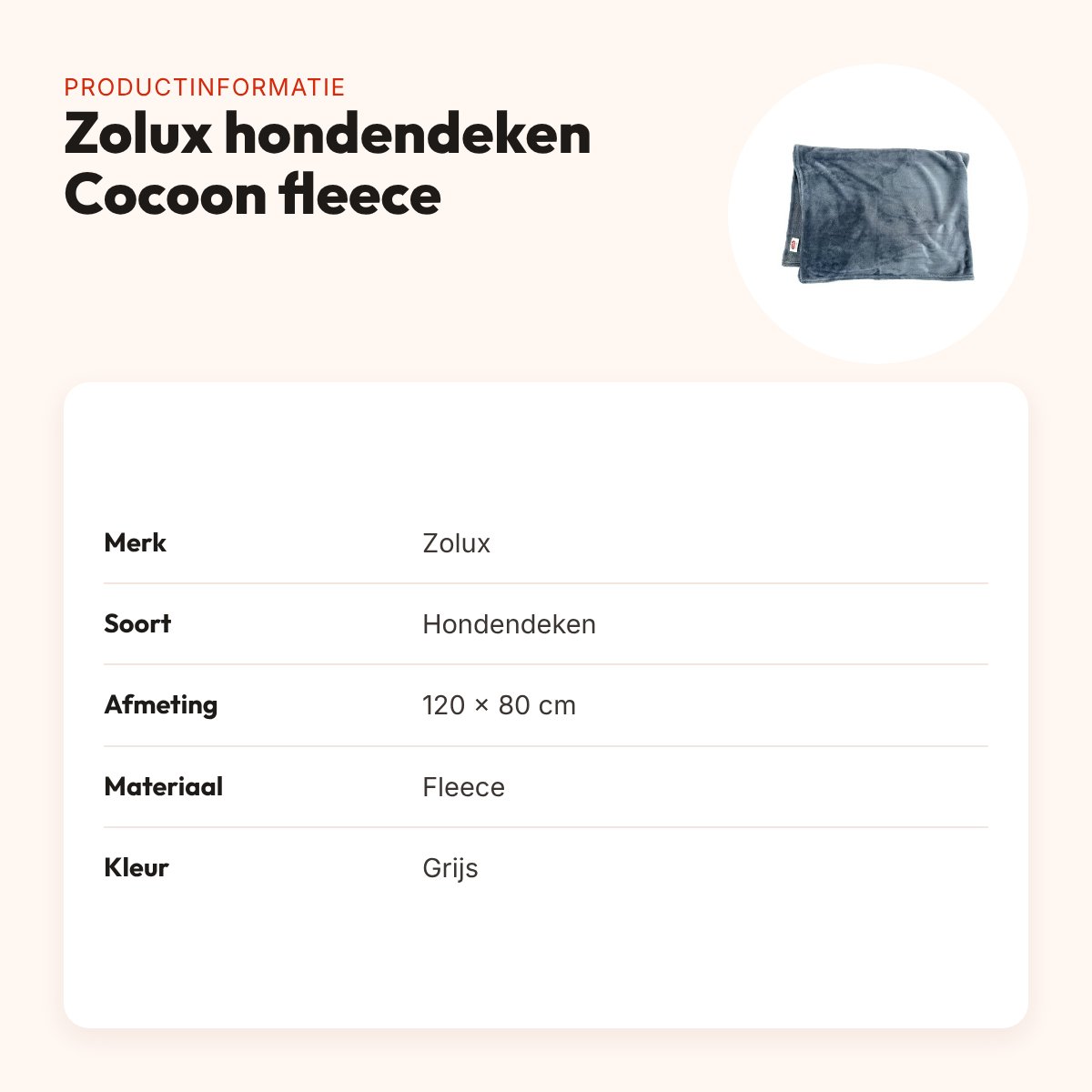 Zolux hondendeken Cocoon fleece grijs 120 x 80 cm – productinformatie