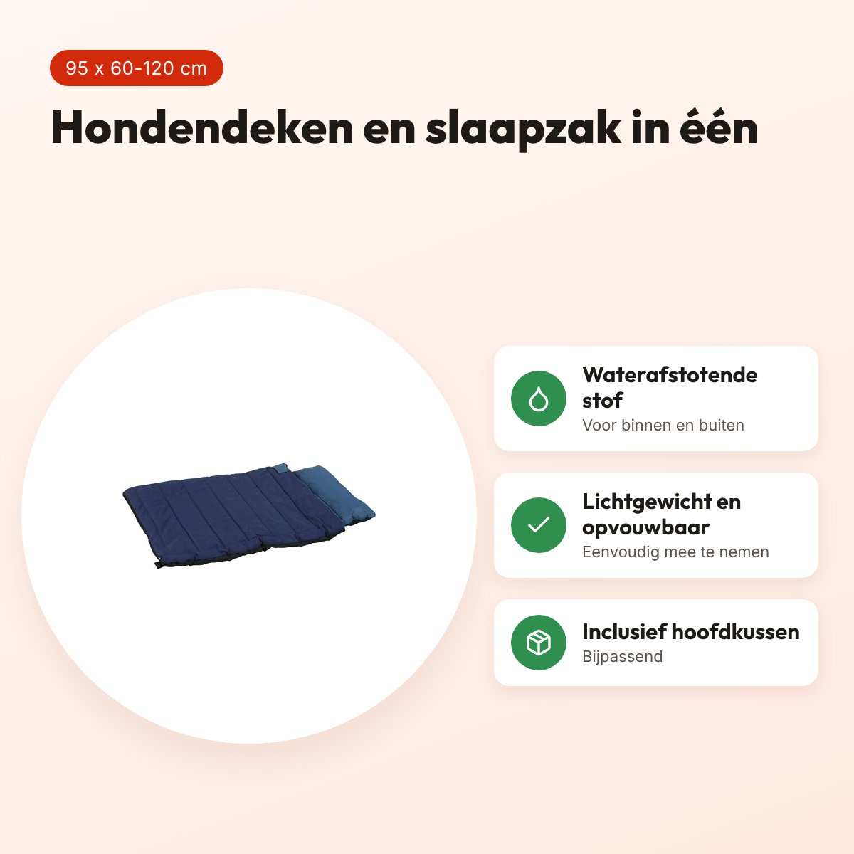 Zolux hondendeken en slaapzak 2-in-1 Bivouak blauw 95 x 60-120 cm – voordelen