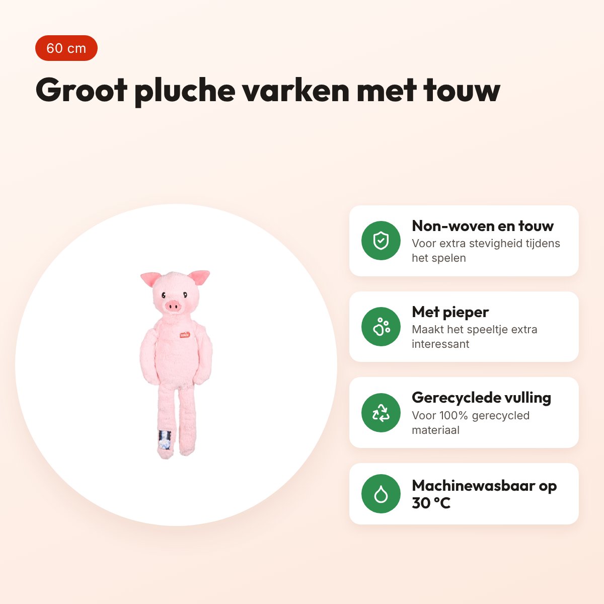 Zolux hondenknuffel Furry Farm varken Jason roze 60 x 23,5 x 9 cm – voordelen