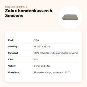 Zolux hondenkussen 4 Seasons waterafstotend khaki 91 x 60 x 23 cm – productinformatie