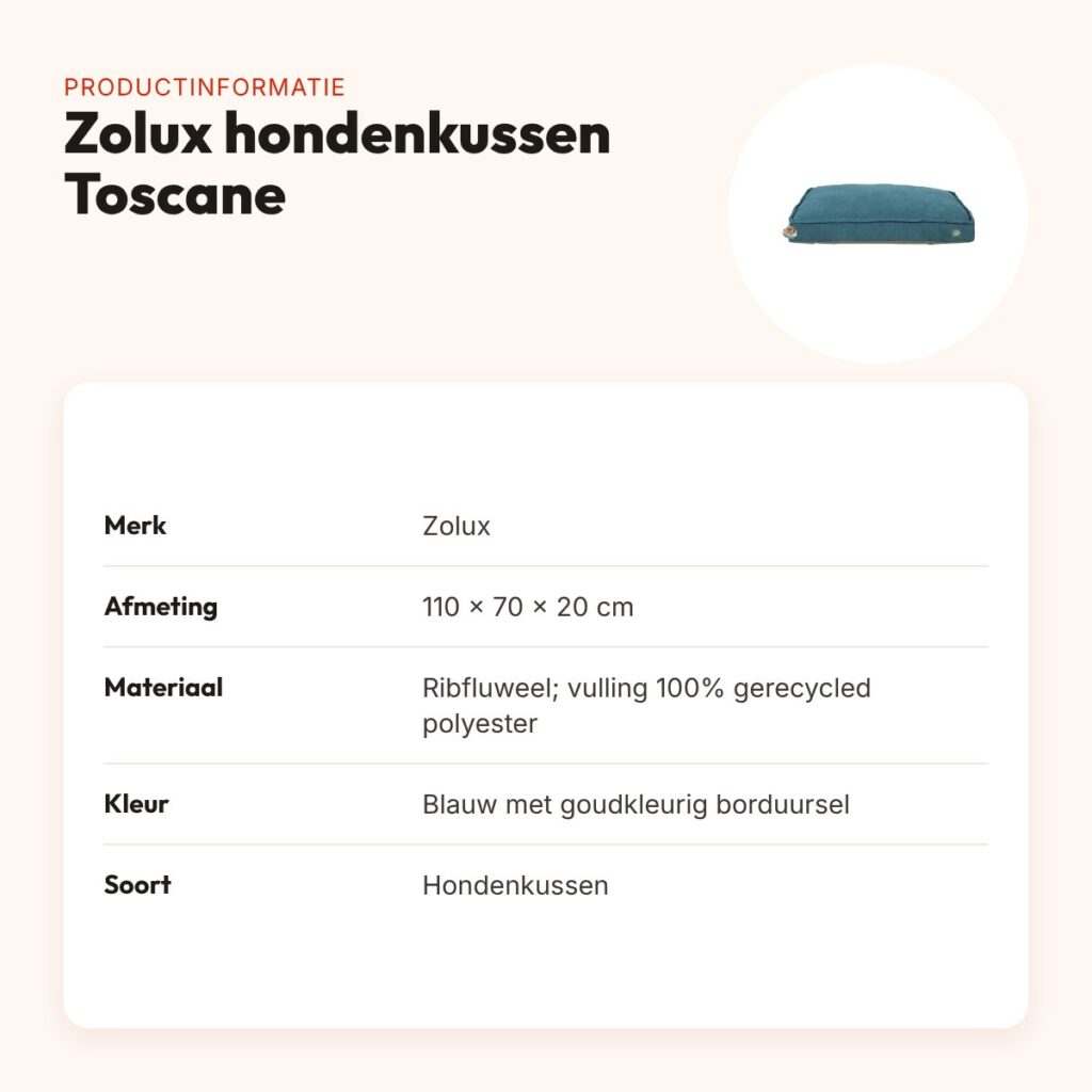 Zolux hondenkussen Toscane ribfluweel blauw 110 x 70 x 20 cm – productinformatie