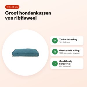 Zolux hondenkussen Toscane ribfluweel blauw 129 x 79 x 24 cm – voordelen