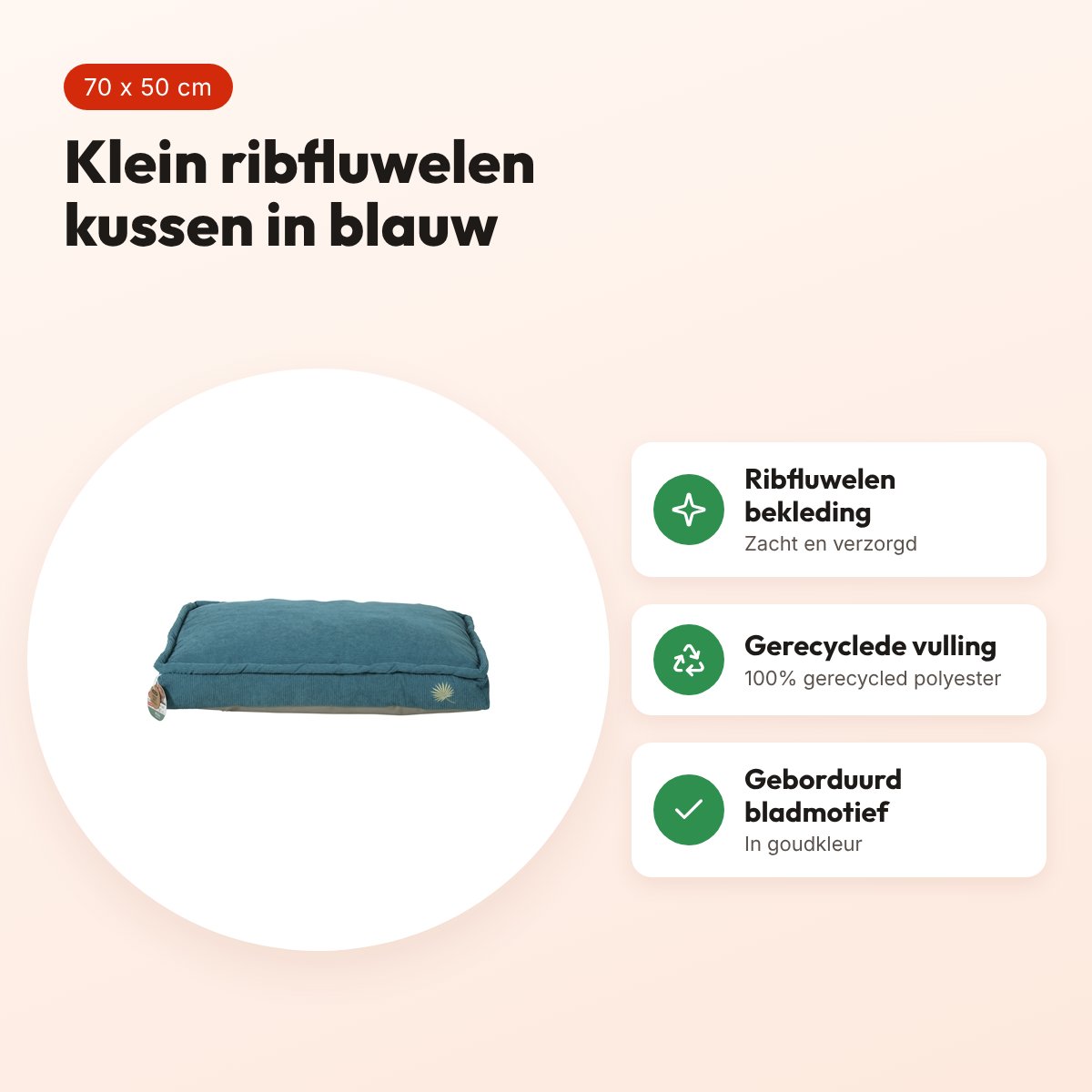 Zolux hondenkussen Toscane ribfluweel blauw 70 x 50 x 14 cm – voordelen