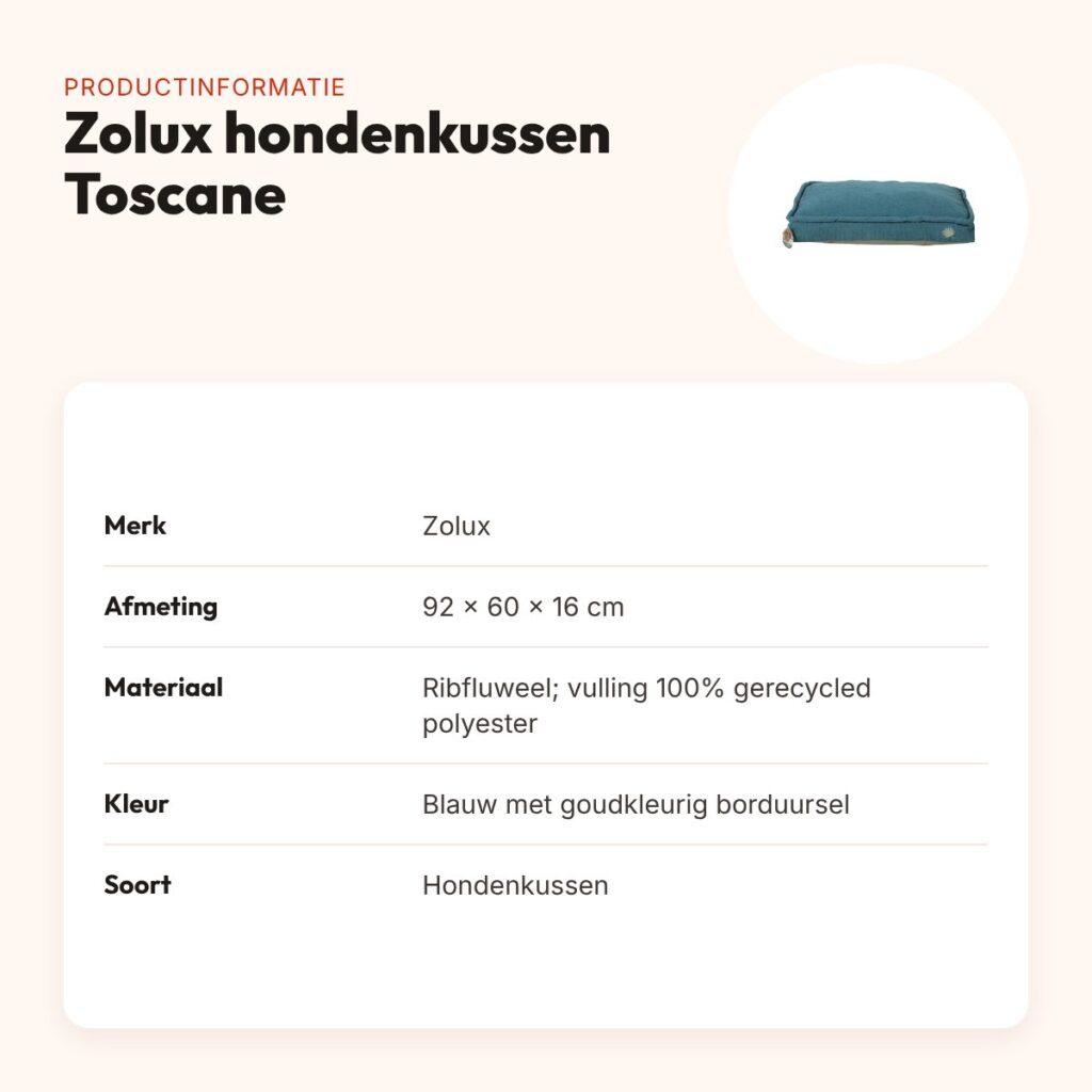 Zolux hondenkussen Toscane ribfluweel blauw 92 x 60 x 16 cm – productinformatie