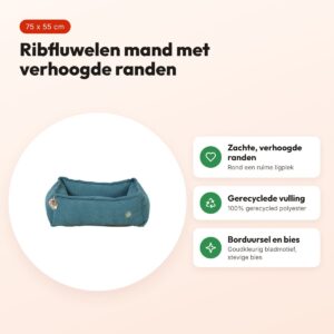 Zolux hondenmand Toscane ribfluweel blauw 75 x 55 x 25 cm – voordelen