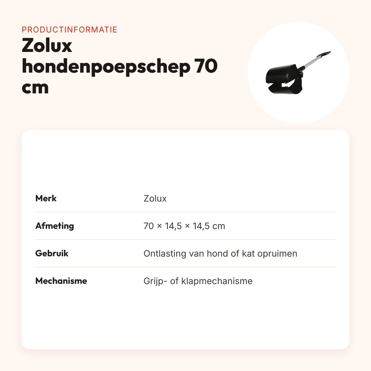 Zolux hondenpoepschep 70 cm – met grijpmechanisme – productinformatie