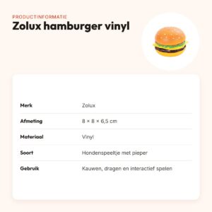 Zolux hondenspeeltje hamburger van vinyl 8 x 8 x 6,5 cm – met pieper – productinformatie