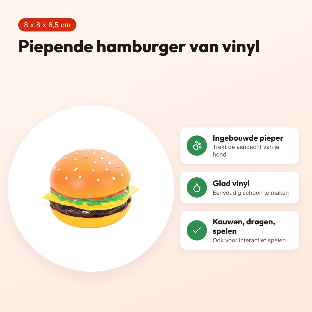 Zolux hondenspeeltje hamburger van vinyl 8 x 8 x 6,5 cm – met pieper – voordelen