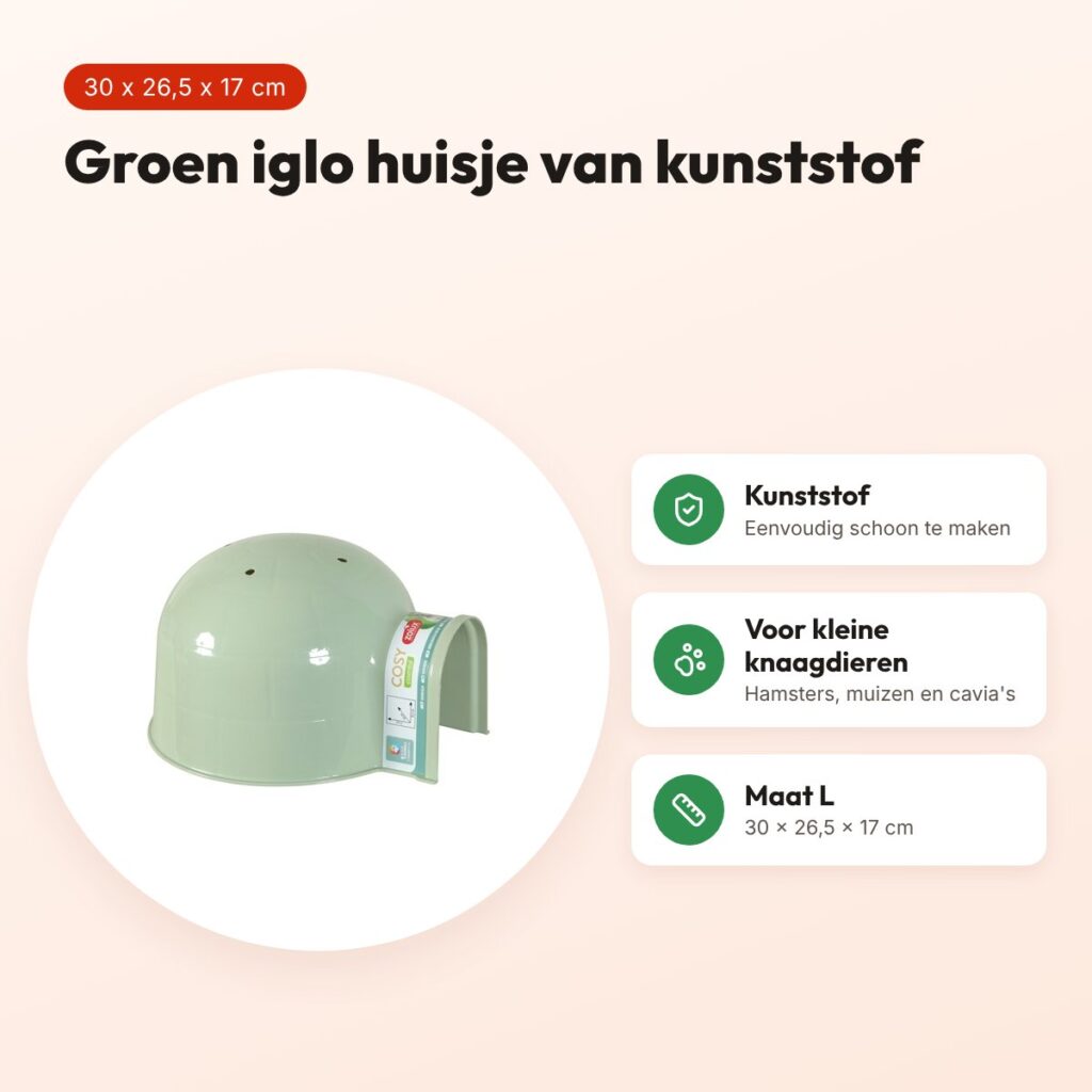 Zolux iglo knaagdier groen L 30 x 26,5 x 17 cm – kunststof huisje – voordelen