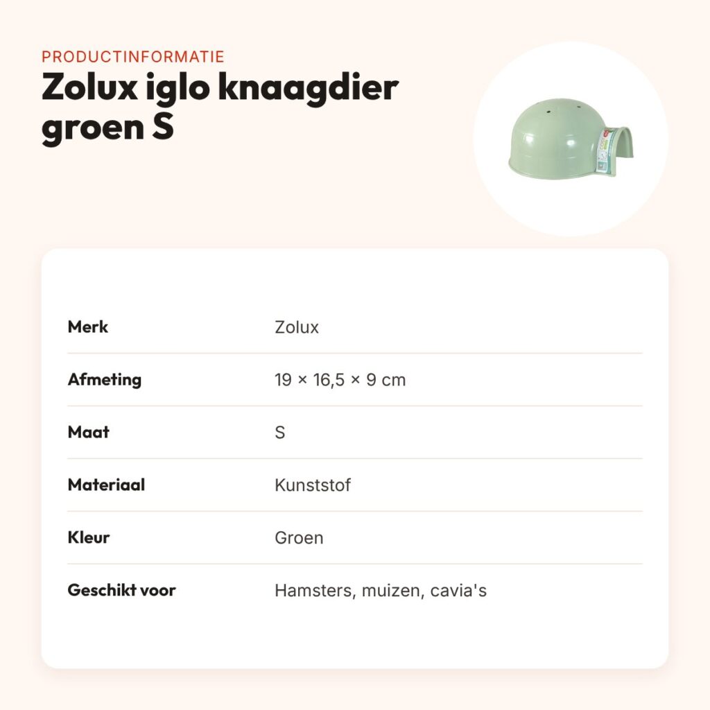 Zolux iglo knaagdier groen S 19 x 16,5 x 9 cm – kunststof huisje – productinformatie