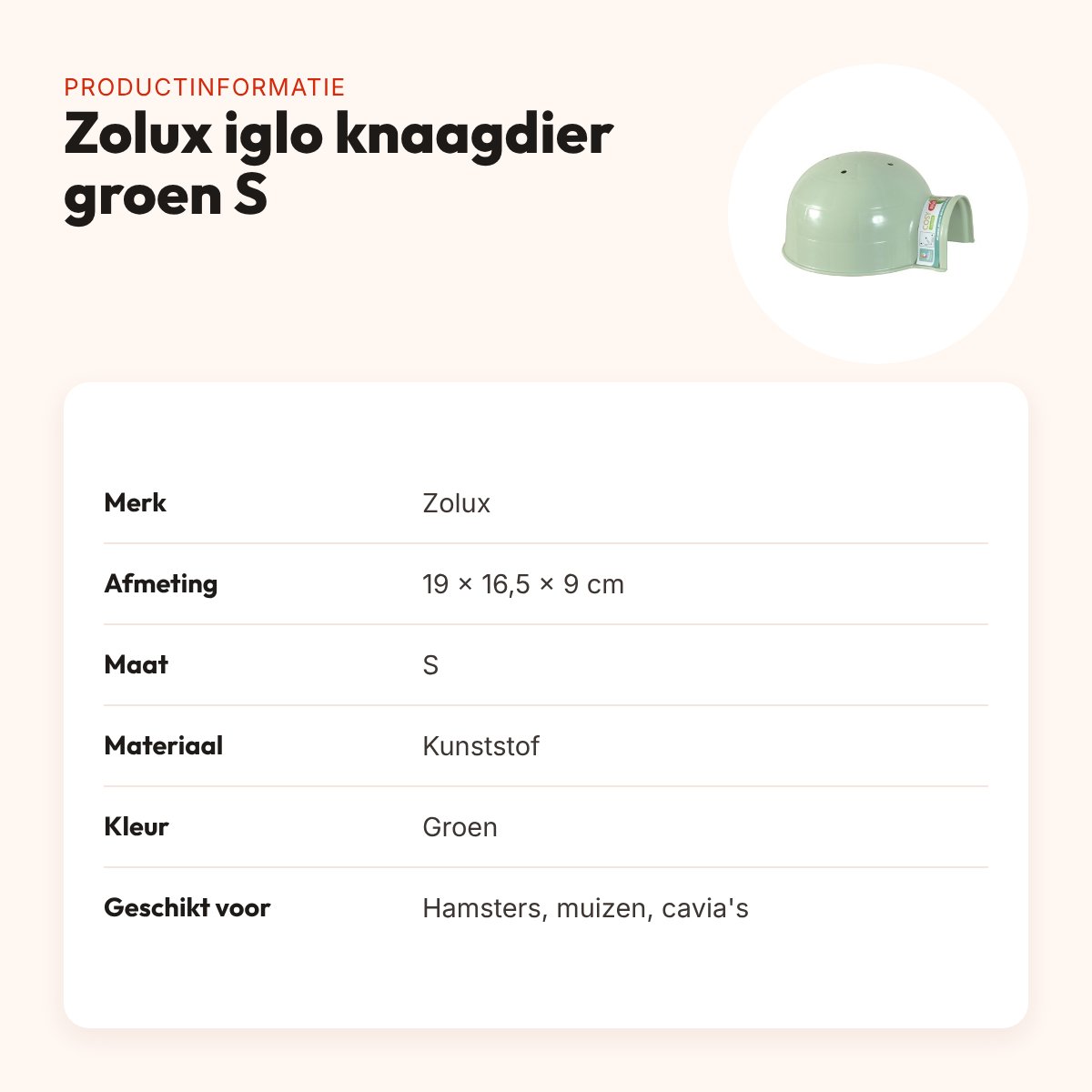 Zolux iglo knaagdier groen S 19 x 16,5 x 9 cm – kunststof huisje – productinformatie