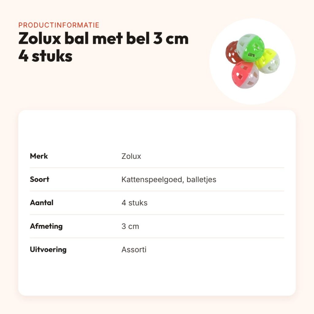 Zolux kattenspeelgoed bal met bel assorti 3 cm – 4 stuks – productinformatie