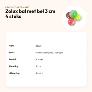 Zolux kattenspeelgoed bal met bel assorti 3 cm – 4 stuks – productinformatie