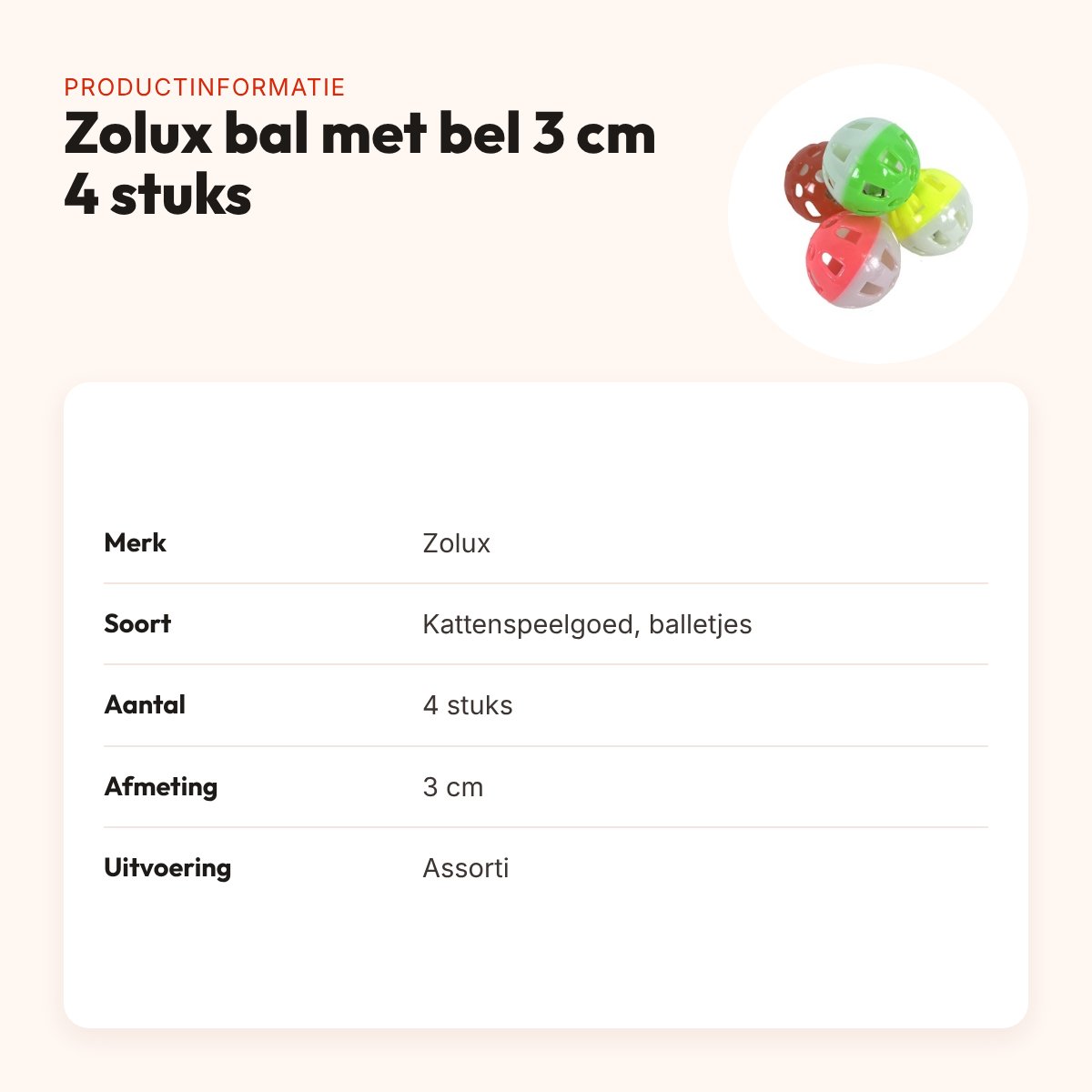 Zolux kattenspeelgoed bal met bel assorti 3 cm – 4 stuks – productinformatie