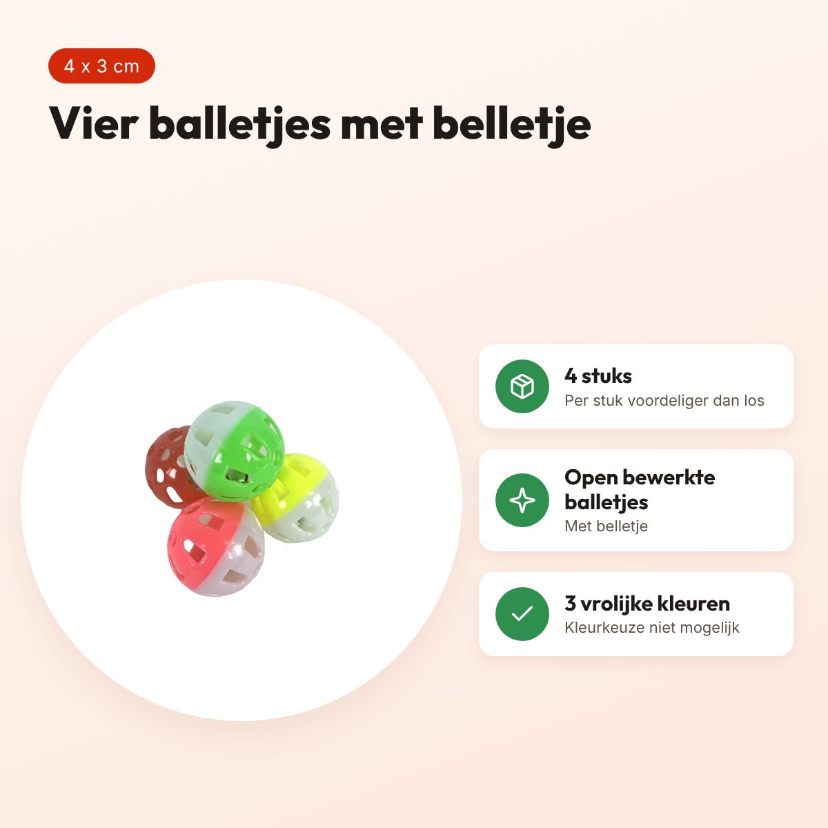 Zolux kattenspeelgoed bal met bel assorti 3 cm – 4 stuks – voordelen