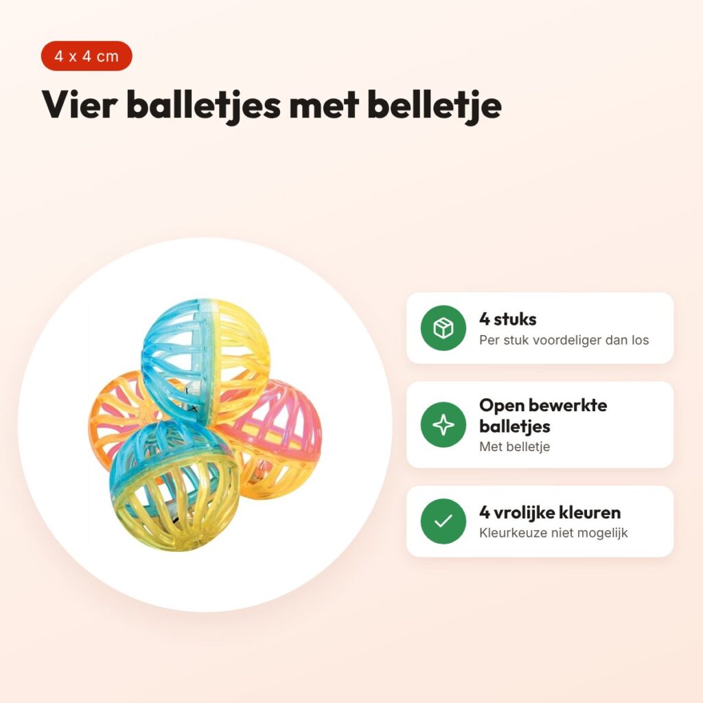 Zolux kattenspeelgoed bal met bel assorti 4 cm – 4 stuks – voordelen