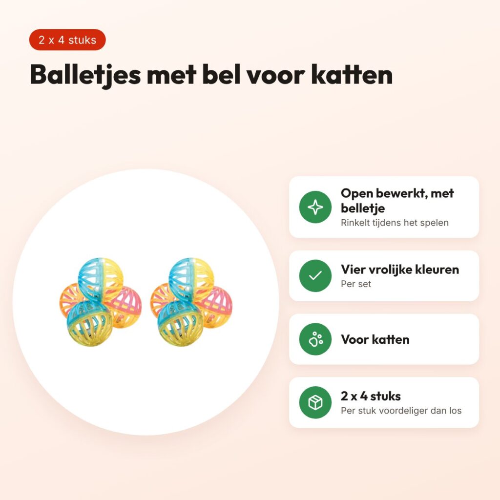 Zolux kattenspeelgoed balletjes met bel 4 cm – multipack 2 x 4 stuks – voordelen