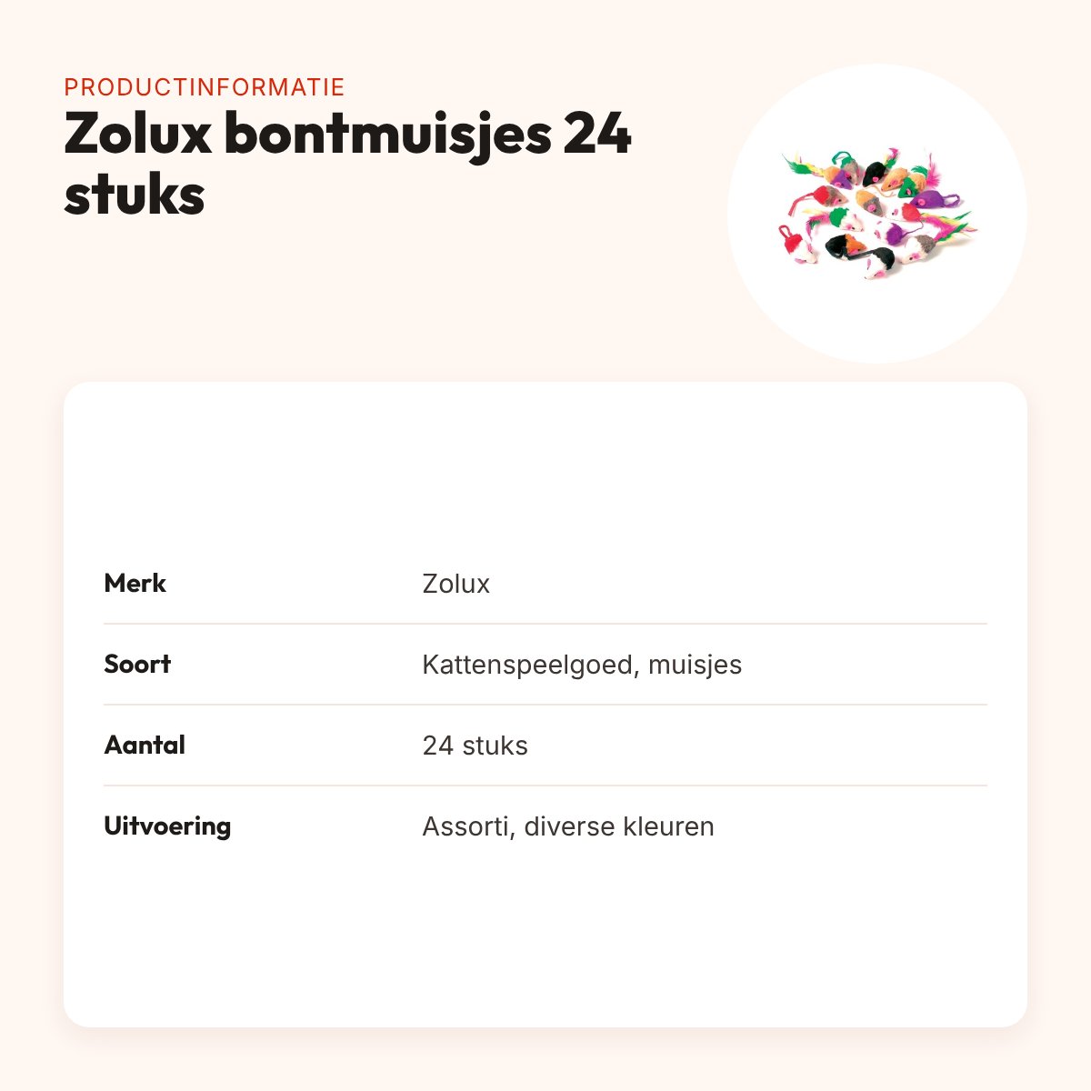 Zolux kattenspeelgoed bontmuisjes assorti – 24 stuks – productinformatie