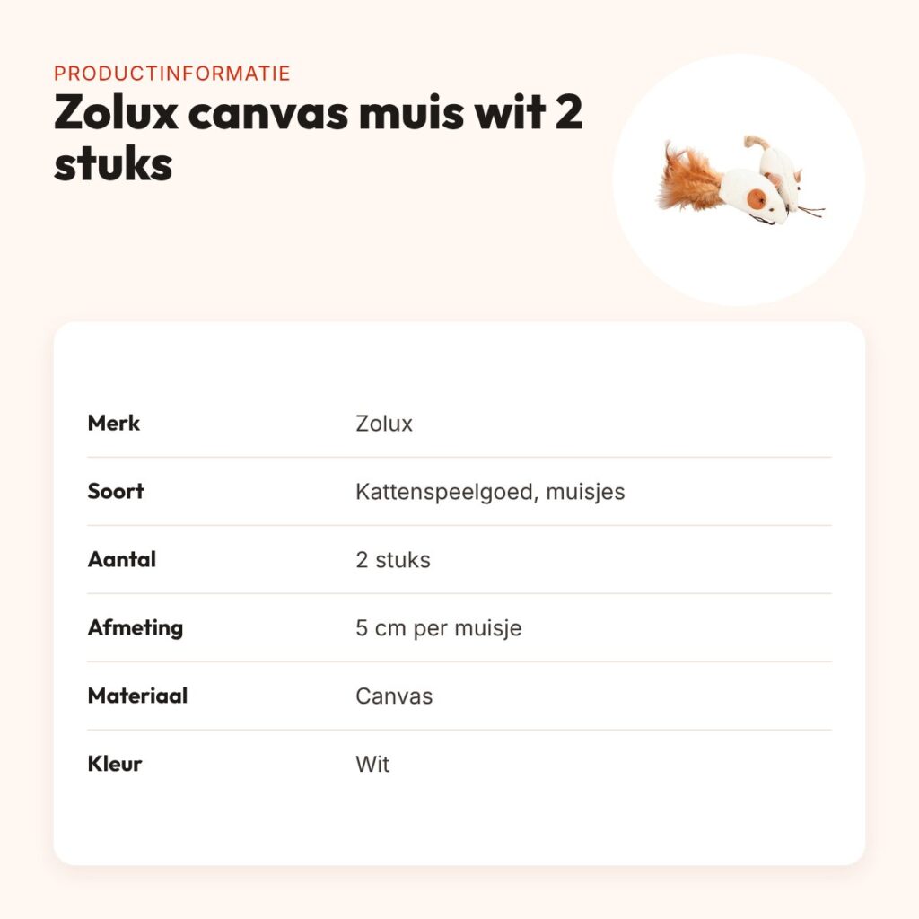 Zolux kattenspeelgoed canvas muis wit 5 cm – 2 stuks – productinformatie