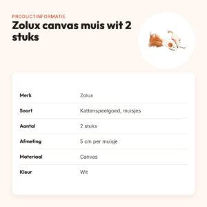Zolux kattenspeelgoed canvas muis wit 5 cm – 2 stuks – productinformatie