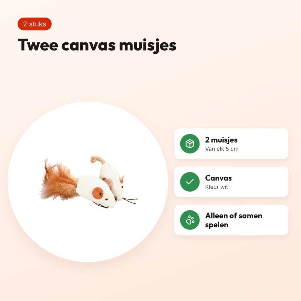 Zolux kattenspeelgoed canvas muis wit 5 cm – 2 stuks – voordelen