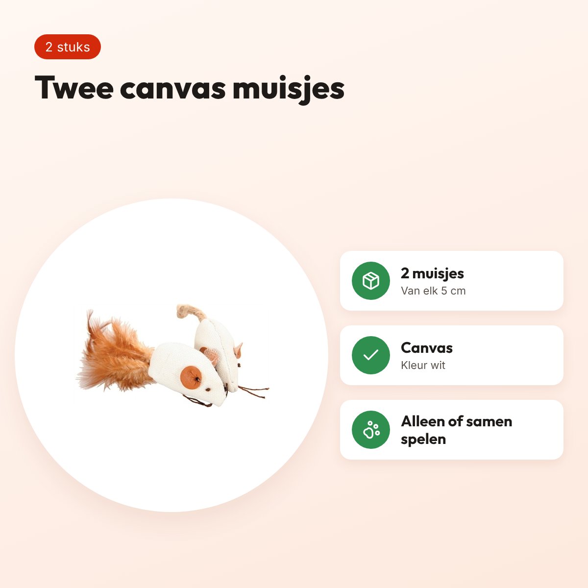 Zolux kattenspeelgoed canvas muis wit 5 cm – 2 stuks – voordelen
