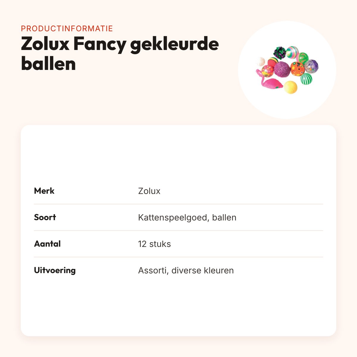 Zolux kattenspeelgoed Fancy gekleurde ballen assorti – 12 stuks – productinformatie