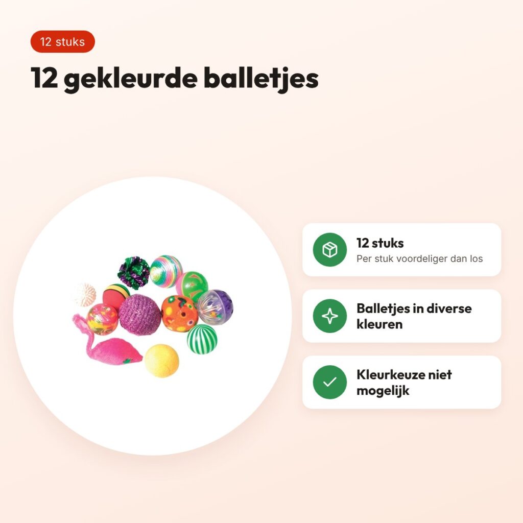 Zolux kattenspeelgoed Fancy gekleurde ballen assorti – 12 stuks – voordelen