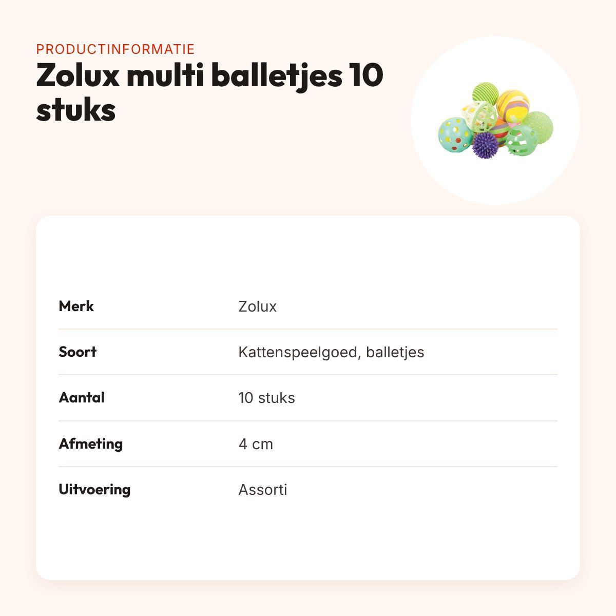 Zolux kattenspeelgoed multi assorti balletjes 4 cm – 10 stuks – productinformatie