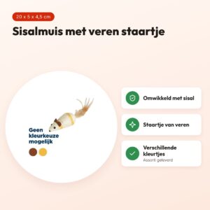 Zolux kattenspeelgoed sisal muis assorti 20 x 5 x 4,5 cm – veren staartje – voordelen