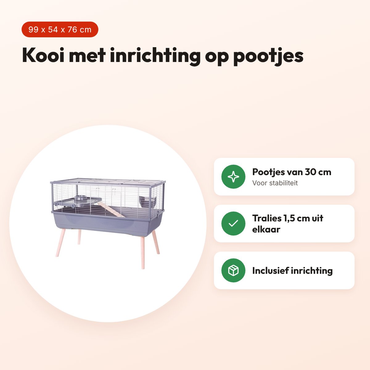 Zolux knaagdierkooi cavia Neolife grijs 99 x 54 x 76 cm – met inrichting – voordelen