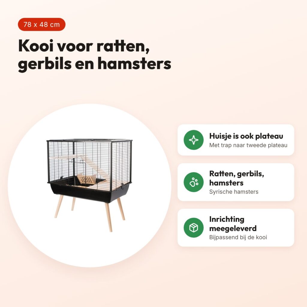 Zolux knaagdierkooi Neo Muki zwart 78 x 48 x 87,5 cm – met plateau – voordelen