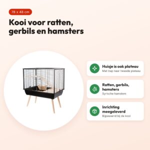 Zolux knaagdierkooi Neo Muki zwart 78 x 48 x 87,5 cm – met plateau – voordelen