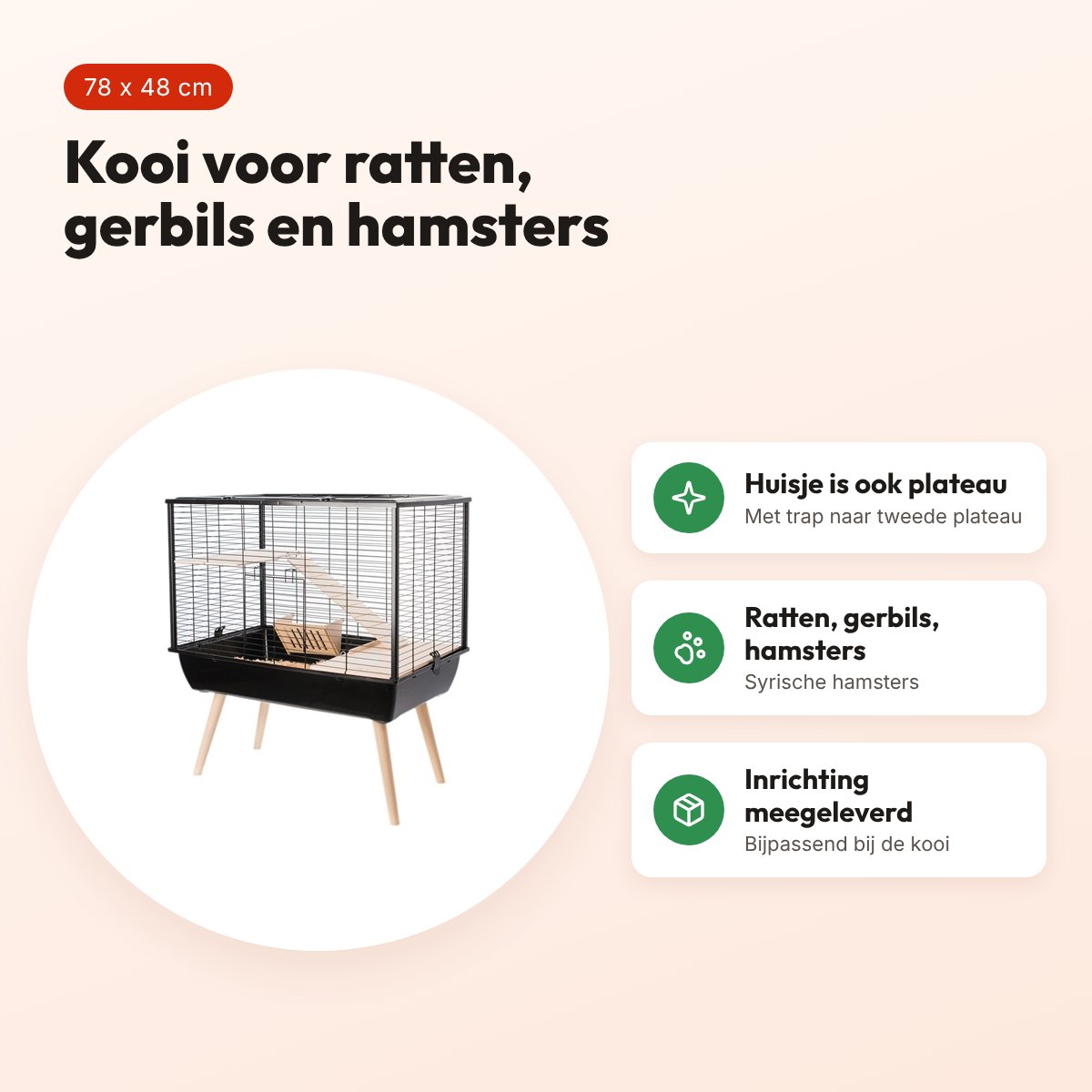 Zolux knaagdierkooi Neo Muki zwart 78 x 48 x 87,5 cm – met plateau – voordelen