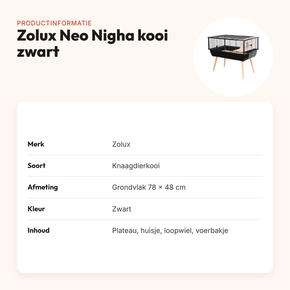 Zolux knaagdierkooi Neo Nigha zwart 78 x 48 x 64,5 cm – plateau, huisje – productinformatie