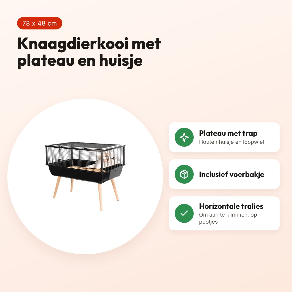 Zolux knaagdierkooi Neo Nigha zwart 78 x 48 x 64,5 cm – plateau, huisje – voordelen