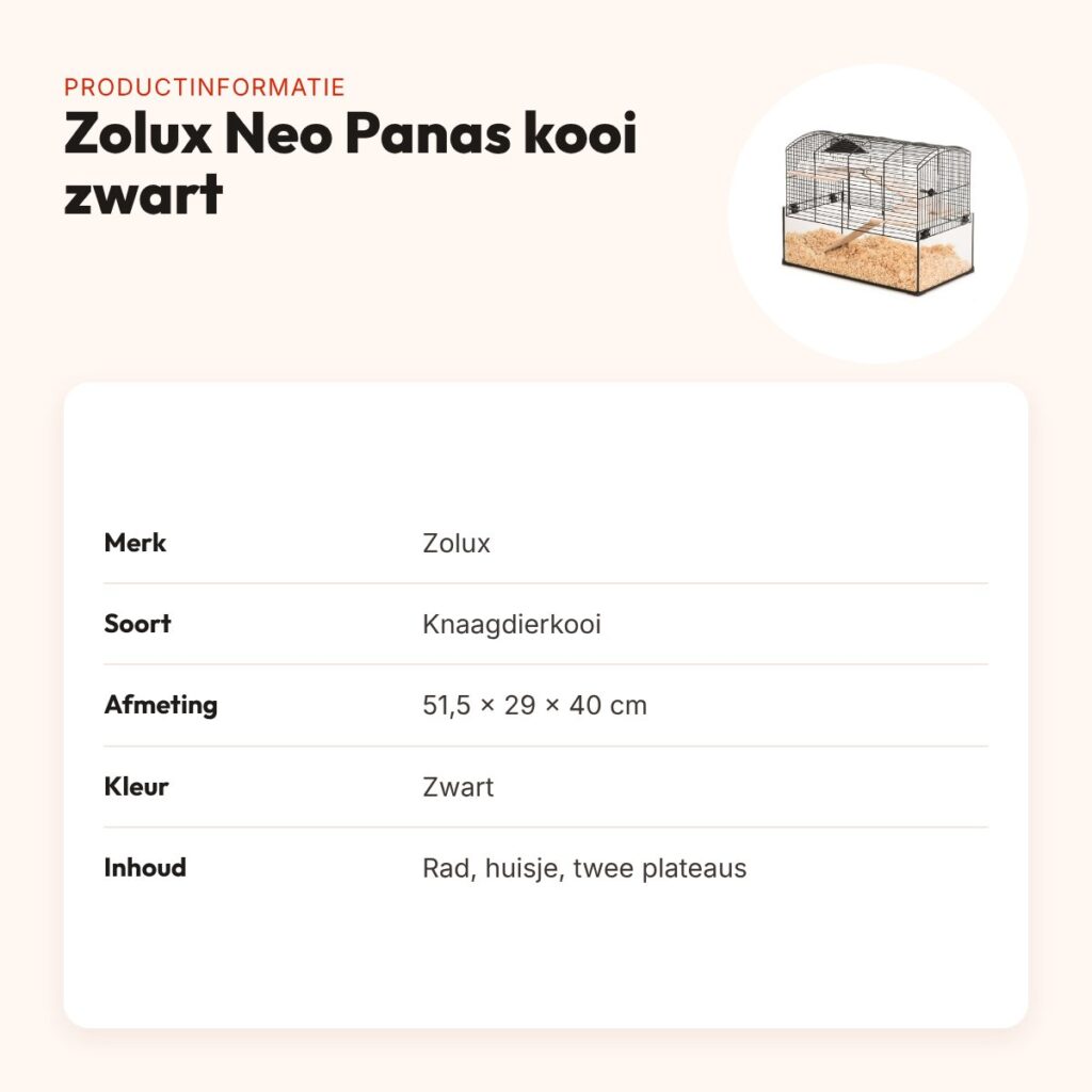 Zolux knaagdierkooi Neo Panas zwart 51,5 x 29 x 40 cm – glazen onderkant – productinformatie